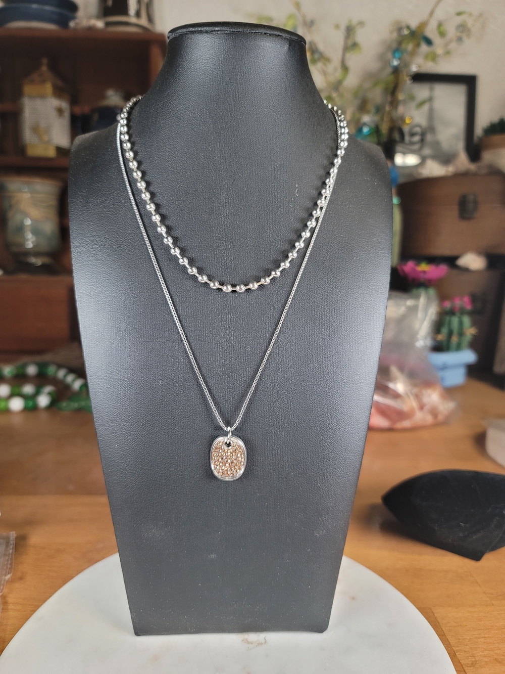 paparazzi Silver Layered Necklace with Champagne Pavé Pendant